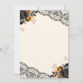 ブラックゴールドの花柄レースクリームムスリムウェディング 招待状 (裏面)