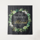 ブラックゴールドの葉のリース スターバーミッツヴァー歓迎 タペストリー (正面)