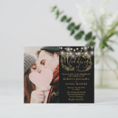 ブラックゴールドの葉の写真の結婚式招待状 (スタンド正面)