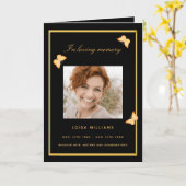 ブラックゴールドの蝶の写真葬儀プログラム カード (黄色い花)