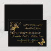 ブラックゴールドの蝶の結婚式の返信02 招待状 (正面/裏面)