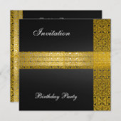 ブラックゴールドの誕生日パーティー招待状 招待状 (正面/裏面)