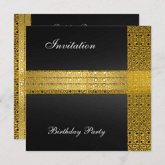 ブラックゴールドの誕生日パーティー招待状 招待状 (正面/裏面)