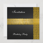 ブラックゴールドの誕生日パーティー招待状 招待状 (正面)