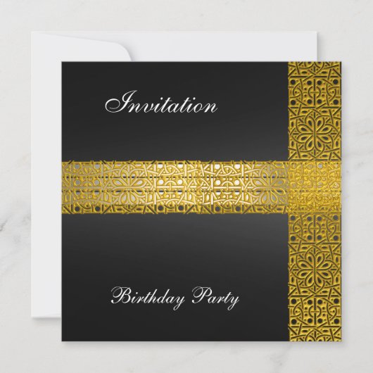 ブラックゴールドの誕生日パーティー招待状 招待状 (正面)