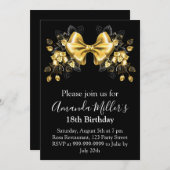 ブラックゴールドの豪華な誕生日磁石 招待状 (正面/裏面)