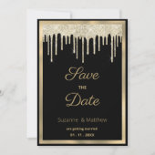ブラックゴールドの贅沢なラメがしたたるSave the Date 招待状 (正面)