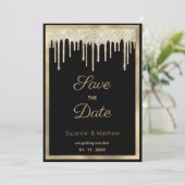 ブラックゴールドの贅沢なラメがしたたるSave the Date 招待状 (スタンド正面)