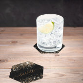 ブラックゴールドの輝く塵と名前のスクリプト ペーパーコースター