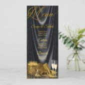 ブラックゴールドの靴の女性の誕生日メニューとプログラム 招待状 (スタンド正面)