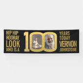 ブラックゴールドの100歳の誕生日パーティーの写真 横断幕 (横)