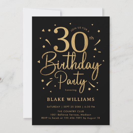 ブラックゴールドの30歳の誕生日 招待状 (正面)