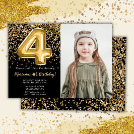 ブラックゴールドの4歳の誕生日パーティーの女の子 招待状
