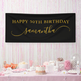 ブラックゴールドの50歳の誕生日 カーブしたスウォッシュの名前 横断幕