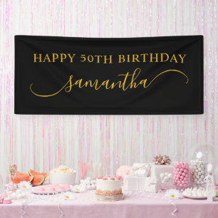 ブラックゴールドの50歳の誕生日 カーブしたスウォッシュの名前 横断幕