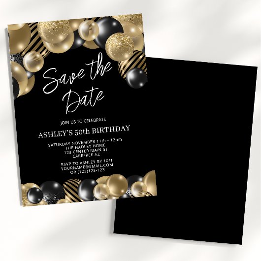 ブラックゴールドの50歳の誕生日 Save the Date 招待状
