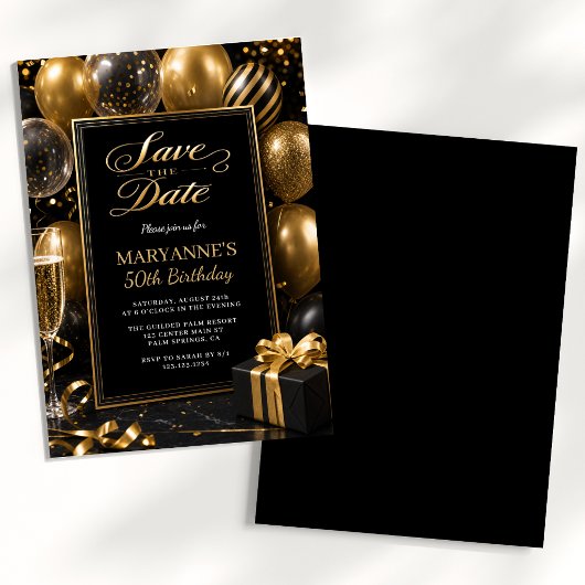 ブラックゴールドの50歳の誕生日 Save the Date 招待状