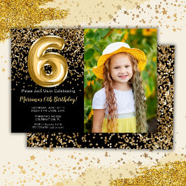 ブラックゴールドの6歳の誕生日パーティーの女の子の写真 招待状