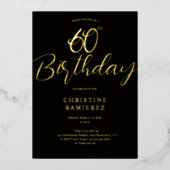 ブラックゴールドの60歳の誕生日パーティーの写真 箔招待状 (正面)