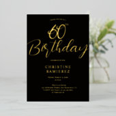 ブラックゴールドの60歳の誕生日パーティーの写真 箔招待状 (立ち正面)