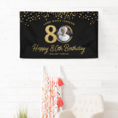ブラックゴールドの80歳の誕生日パーティーのカスタムフォト 横断幕 (インサイチュ)