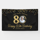 ブラックゴールドの80歳の誕生日パーティーのカスタムフォト 横断幕 (横)