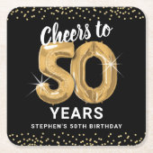 ブラックゴールドの「50年乾杯」誕生日 スクエアペーパーコースター (正面)