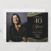 ブラックゴールドアゲートの絵 40歳の誕生日パーティー 招待状 (正面)