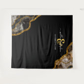 ブラックゴールドアゲートジオード結婚式バックドロップバナー タペストリー (正面(横))