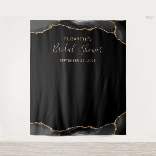 ブラックゴールドアゲートダーク ブライダルシャワー フォトブース タペストリー (正面)