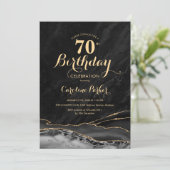 ブラックゴールドアゲート大理石 70歳の誕生日 招待状 (スタンド正面)