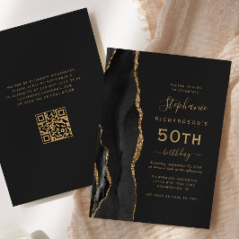 ブラックゴールドアゲートQRコード 50歳の誕生日 招待状