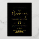 ブラックゴールドエレガントフォイルレースのビンテージウェディング 箔招待状 (正面)