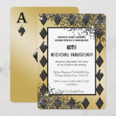 ブラックゴールドエースダイヤモンドラグジュアリー結婚記念日 招待状 (正面/裏面)