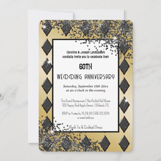 ブラックゴールドエースダイヤモンドラグジュアリー結婚記念日 招待状 (正面)