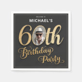 ブラックゴールドカスタムフォイル写真60誕生日 スタンダードカクテルナプキン (正面)