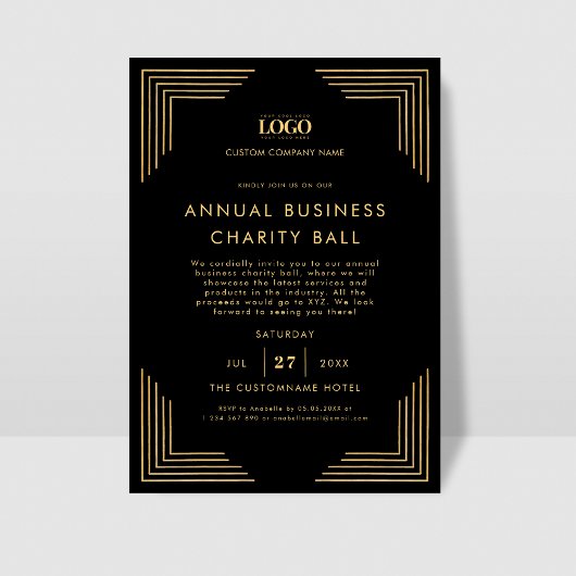 ブラックゴールドカスタムロゴ ビジネスイベント ディナー パーティー 招待状