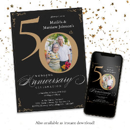 ブラックゴールドカリグラフィー 50周年結婚記念日 招待状