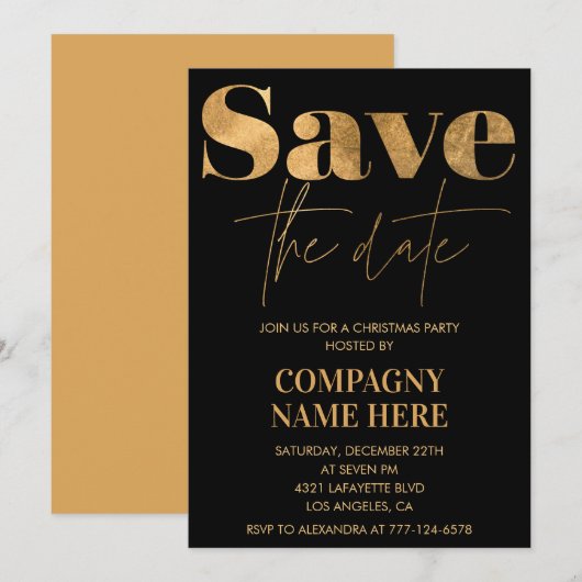ブラックゴールドカンパニークリスマスパーティー Save the date 招待状 (正面/裏面)