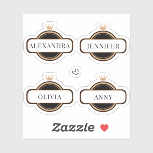 ブラックゴールドクラウン オーダーメイドネームステッカー シール (シート)