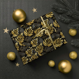 ブラックゴールドクリスマスパターン#29 ID1009 ラッピングペーパー