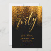 ブラックゴールドグリッターカリグラフィーエレガント40歳の誕生日 招待状 (正面)