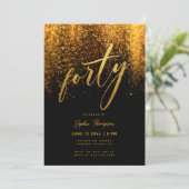ブラックゴールドグリッターカリグラフィーエレガント40歳の誕生日 招待状 (スタンド正面)