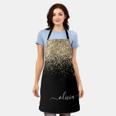 ブラックゴールドグリッターガーリーモノグラムネーム エプロン (着用した状態)