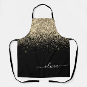 ブラックゴールドグリッターガーリーモノグラムネーム エプロン (正面)