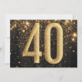 ブラックゴールドグリッターグリッター フォト 40歳の誕生日パーティー 招待状 (裏面)