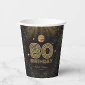 ブラックゴールドグリッターディスコボールパーティー80歳の誕生日 紙コップ (正面)