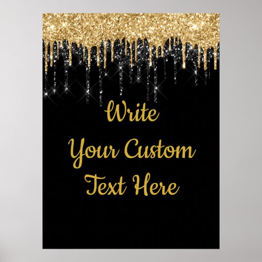ブラックゴールドグリッター誕生日パーティー記念日 ポスター (正面)