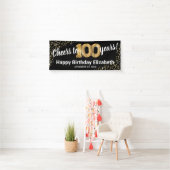ブラックゴールドグリッター100歳の誕生日 横断幕 (インサイチュ)