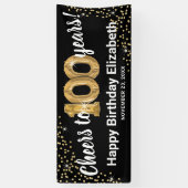 ブラックゴールドグリッター100歳の誕生日 横断幕 (縦)